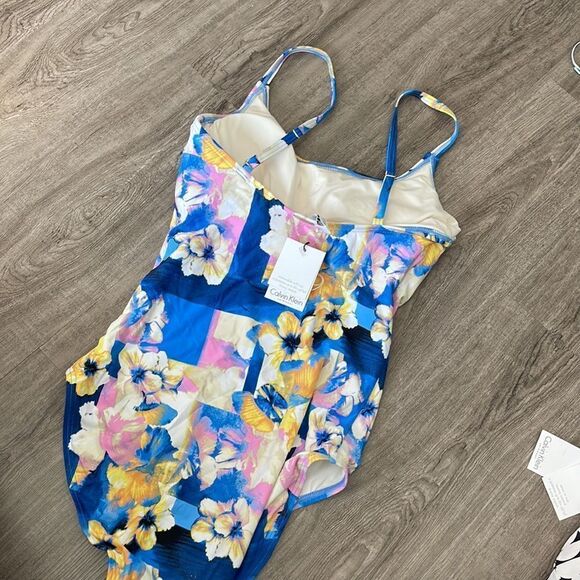 Calvin Klein Printed Zip Starburst Swimsuit-blue-6 - Picture 4 of 6